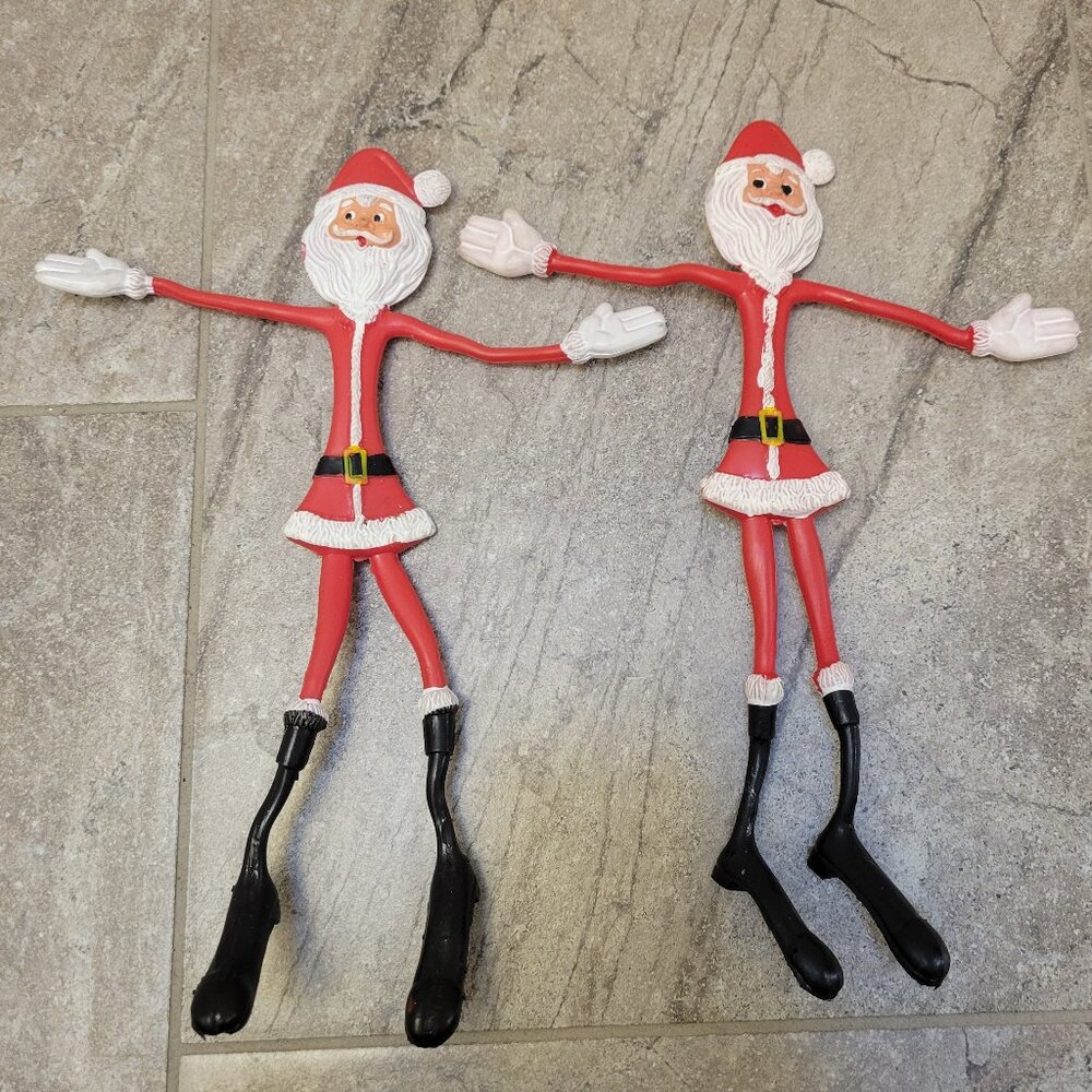 Pair Vintage Gumby Type Santa Claus Rubber Bendable